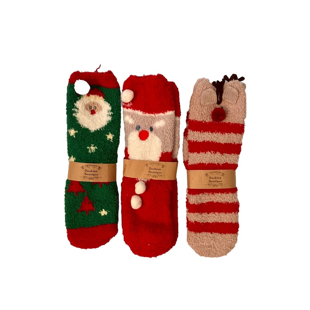 NWT 3 Pr Women's Christmas Socks Cozy Bootie Stretch Santa reindeer Size Med